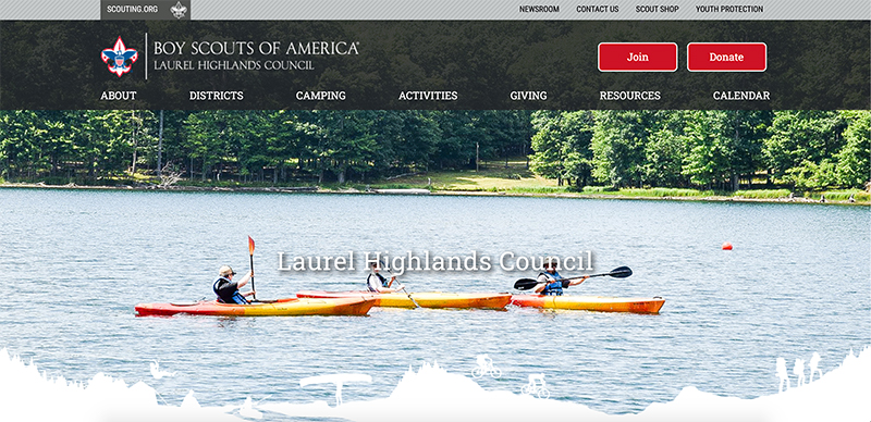 Screenshot of Boy Scouts website